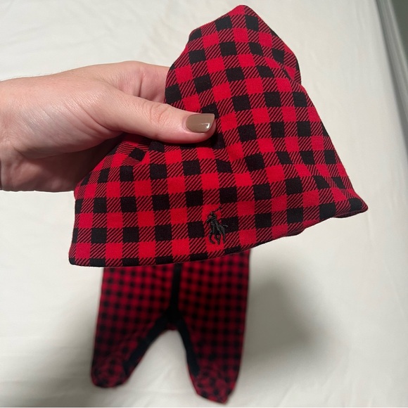 Polo Ralph Lauren Red and Black Checkered Newborn Onesie + Hat - Picture 5 of 5